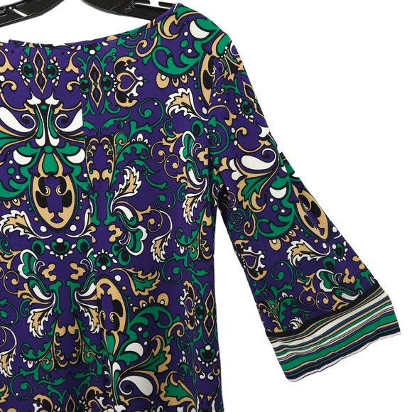 Laundry By Shelli Segal Paisley Mini Dress Womens Size 10 Bell Sleeve Stretchy - Picture 15 of 15